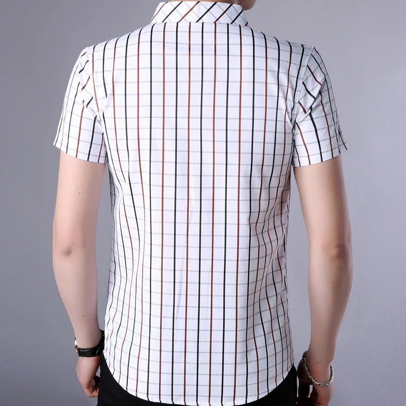 2018 летние Рубашки в клетку Для мужчин короткий рукав Slim Fit повседневные платья