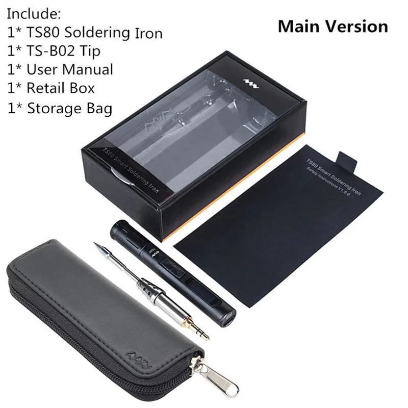Main Version and Bag Мини TS80 цифровая паяльная станция QC3.0 usb type-C OLED встроенный чип STM32+ наконечники и портативный чехол для хранения - Цвет: Main Version and Bag