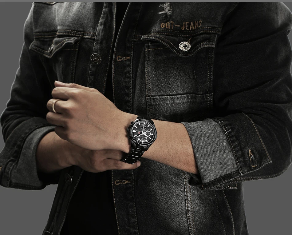NAVIFORCE Relogio Masculino мужские s часы Лидирующий бренд Роскошные Черные Стальные кварцевые часы мужские повседневные спортивные наручные часы с хронографом