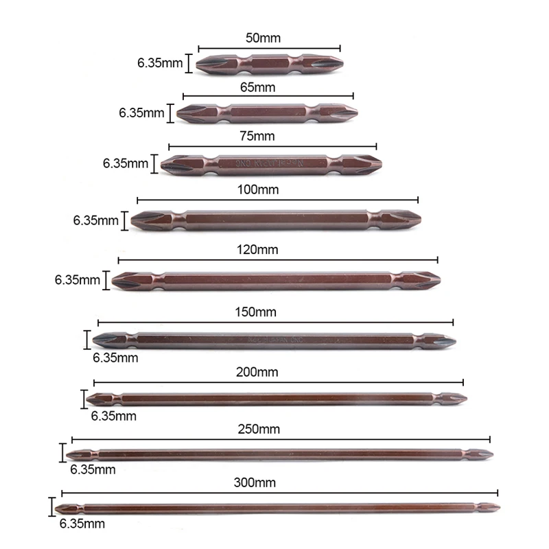 10pcs/set Cross Screwdriver Bits 50-300mm PH2 With Magnetic S2 Alloy Steel 1/4