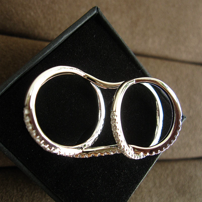 Модные AAA кубические циркония геометрические кривые кольца с двумя пальцами