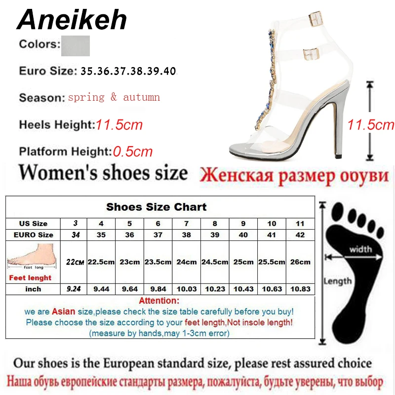 

Aneikeh New Summer sandals women Buckle Strap Luxurious Blue Crystal Chain Transparent PVC High Heel Open Toe Sexy Sandals Shoes