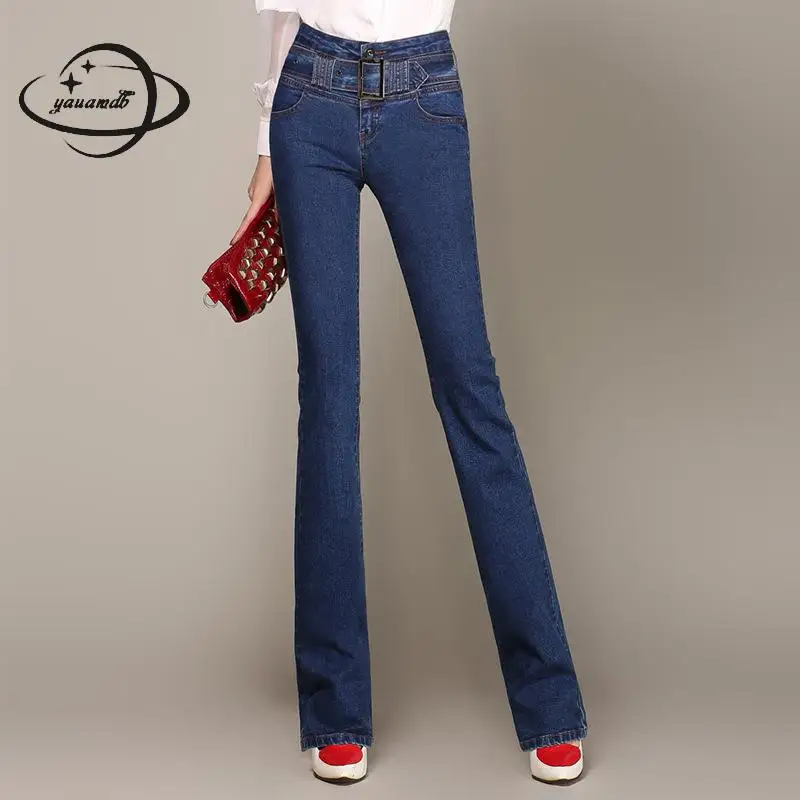 Женские джинсы-клеш Yauamdb обтягивающие джинсы с высокой талией Размеры 26-33 на