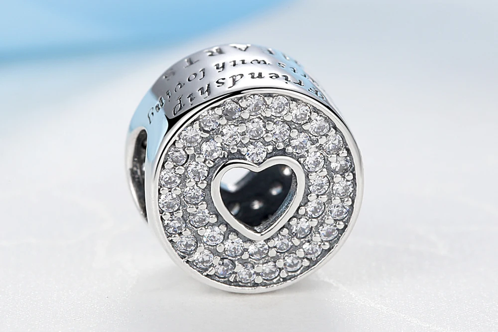 

925 Sterling Silver Beads Anniversary Celebration Openwork Crystal Charms Fit Pandora Bracelets & Bangles DIY Jewelry