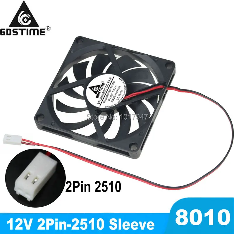 

50 шт. Gdstime DC 12 В 2Pin 2510 Разъем 8 см 8010 80 мм 80x80x10 мм вытяжной вентилятор охлаждения