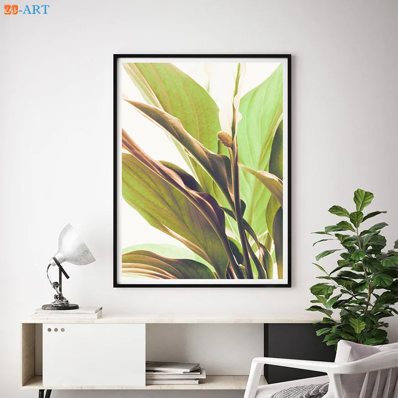 Нордическое зеленое растение с принтом листьев ботаническое современное
