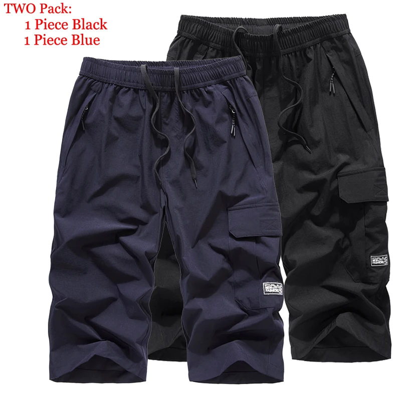 black blue 1~ 3 Упаковка размера плюс 7XL 8XL летние шорты мужские повседневные укороченные брюки фитнес тренировки пляжные шорты мужские дышащие шорты для спортзала - Цвет: black blue