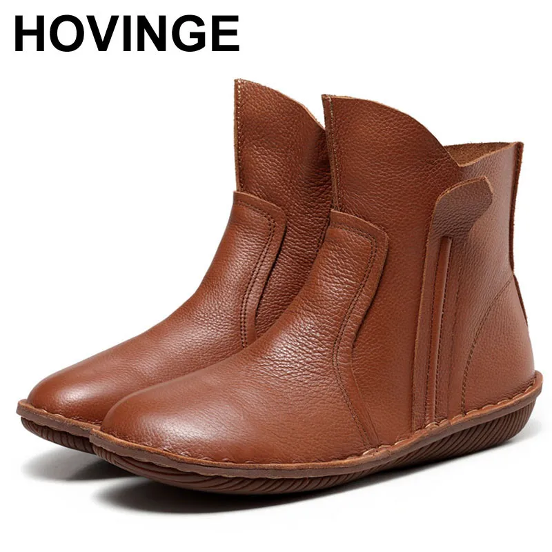 HOVINGE 2018 Новая женская обувь из натуральной кожи Модные женские сапоги на низком