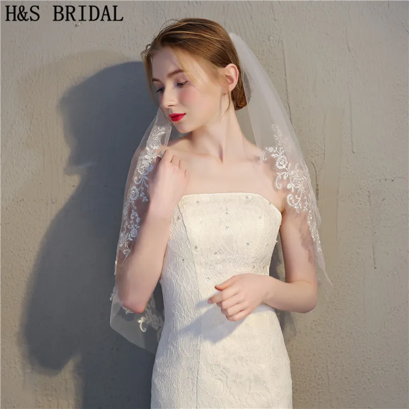 Фата свадебная короткая двухслойная 75 см с аппликацией|velos de novia|veil bridalivory wedding veil |