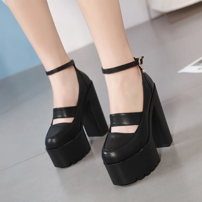

XJRHXJR 2020 new spring autumn casual high-heeled shoes sexy thick heels platform pumps Black White