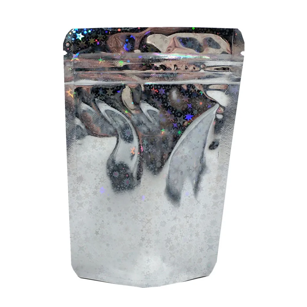Star Silver 100 шт./лот металлического материала майлар Ziplock Фольга Чехлы Еда хранение Doypack Resealable посылка Алюминий стоячие пакеты для гаек сушеный чайный - Цвет: Star Silver