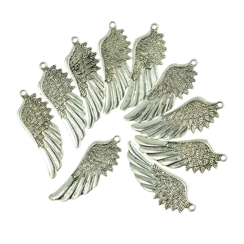 10 штук 3D больших подвесок-крил ангела в античном серебряном цвете для изготовления ювелирных украшений.