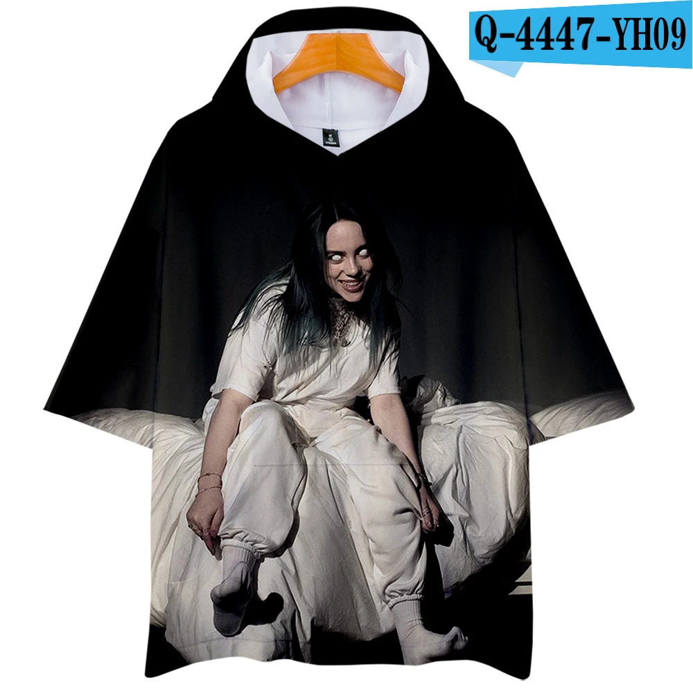 Billie Eilish 3D футболки с капюшоном, женские/мужские модные летние футболки с коротким рукавом,, Повседневная Уличная футболка - Цвет: 3D