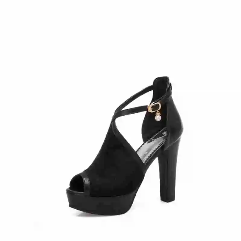FAMSO Size34-43 2019 новые женские Босоножки с открытым носком и пряжкой черные красные