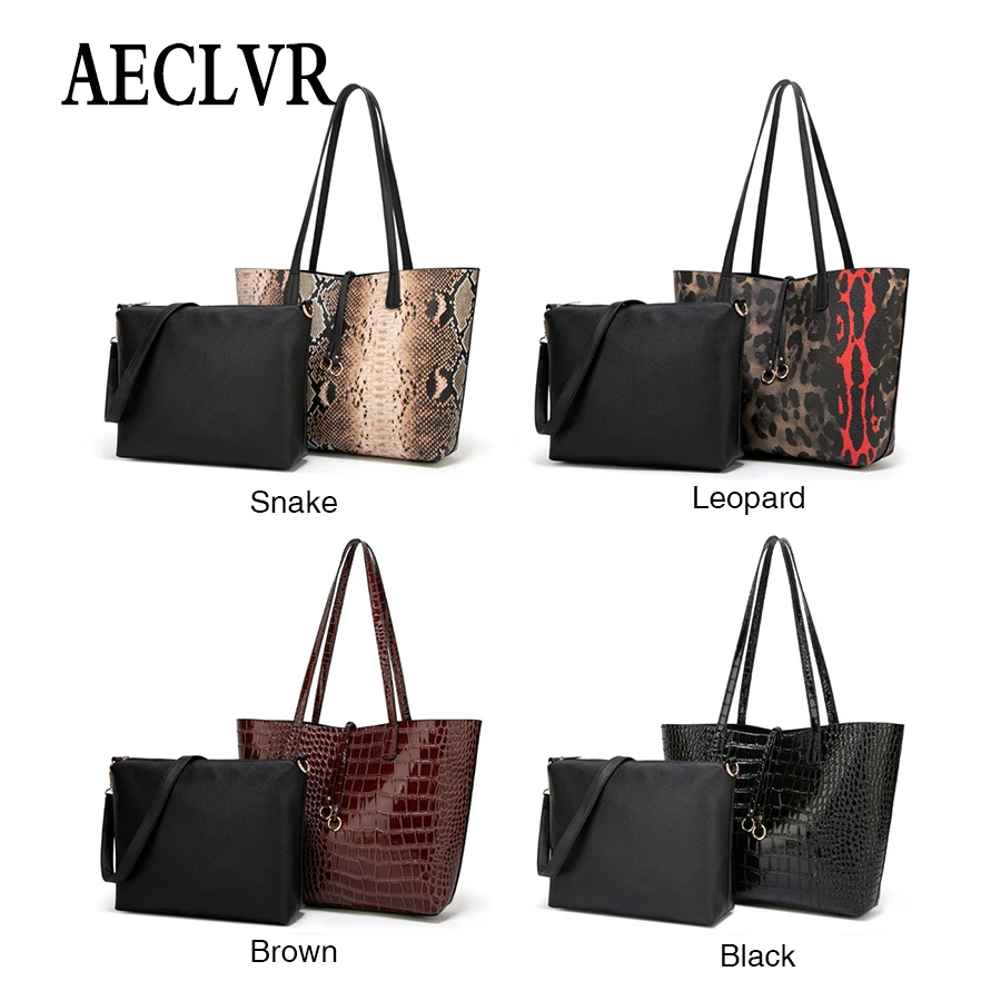 AECLVR Women Bag Vintage Messenger Bags Shoulder Handbag Top-Handle Crocodile Pattern Composite Purse Wallet Leather | Багаж и сумки