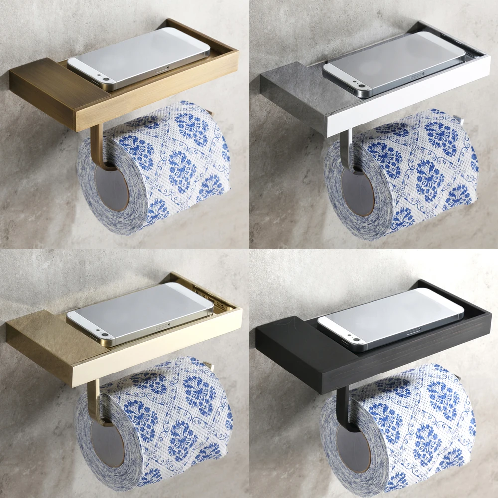 

Leyden Toilet Paper Holder Golden Blackened Chrome Antique Brass Multifunction Wall Mounted Toilet Paper Holder Phone Holder