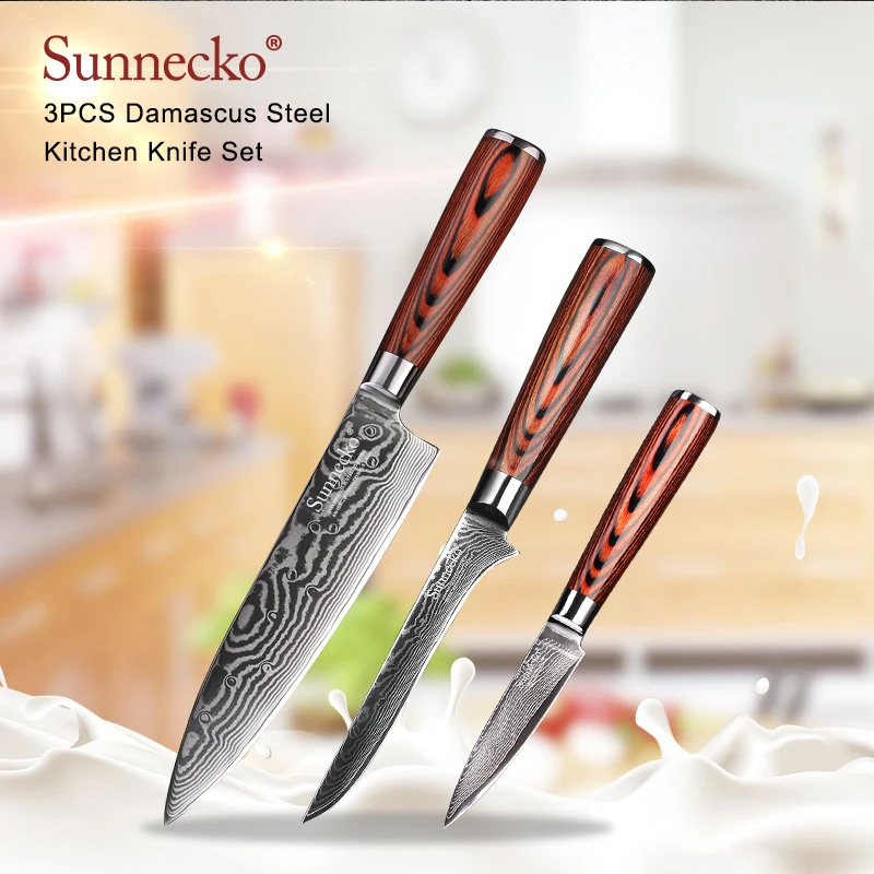 Японский нож шеф повара SUNNECKO из дамасской стали острые кухонные ножи сантоку