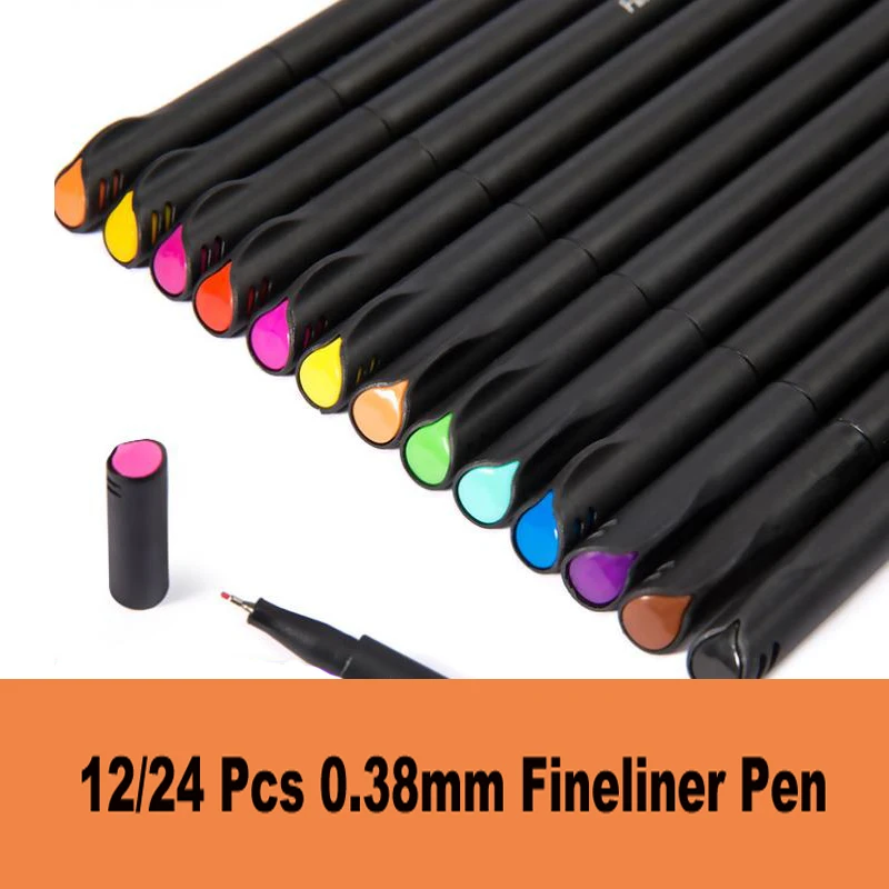 

12/24 Colors Set 0.38MM Fine Liner Pens Watercolor Based Art Markers Colored Marker Pens For Manga Anime Sketch Drawing