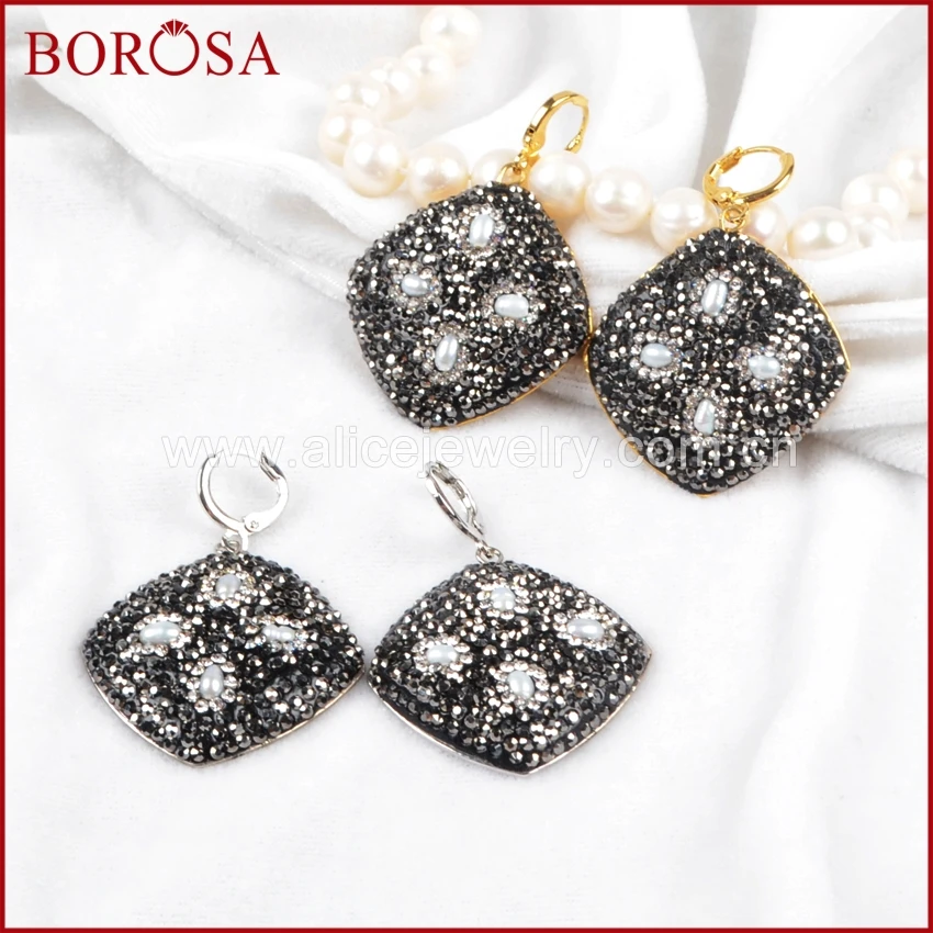 Borosa Мода Drusy камни Серьги для Обувь девочек золото/серебро Цвет ромб Длинные