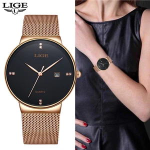 Кварцевые женские часы LIGE, 2019, новые модные повседневные водонепроницаемые часы, женские ультра-тонкие наручные часы с ремешком-сеткой, автоматические часы для свиданий Assista
