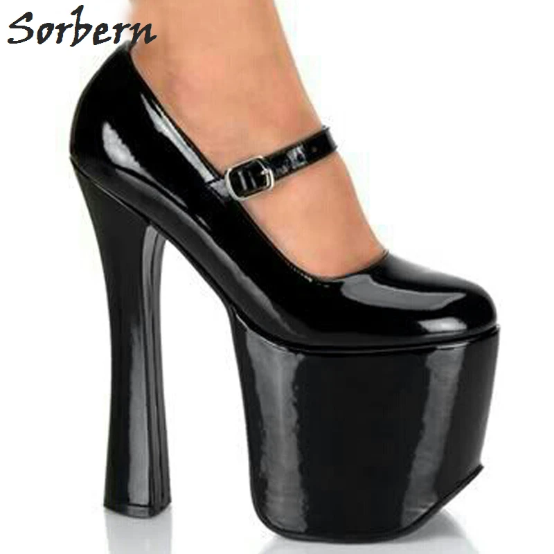 

Sorbern Black Sexy 20cm High Heel+9cm Platform Pumps With Chunky Heel Platform Women Shoes Party Cosplay shoes