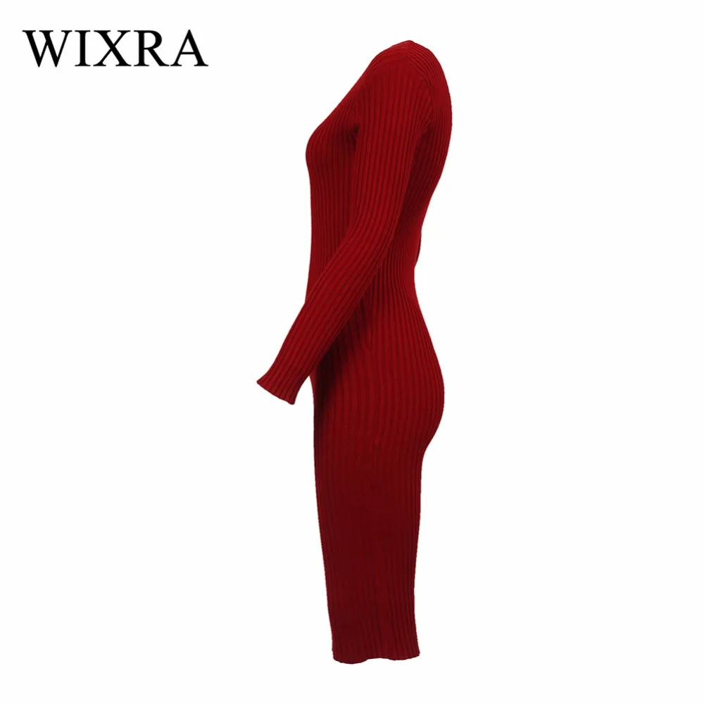 Wixra модные зимние Облегающее вязаное платье Для женщин двойным v образным вырезом