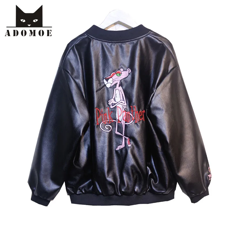 Весенние Новые корейские модные женские уличные куртки женские осенние Harajuku девушка розовая пантера мультфильм Вышивка атласная бейсбольная куртка