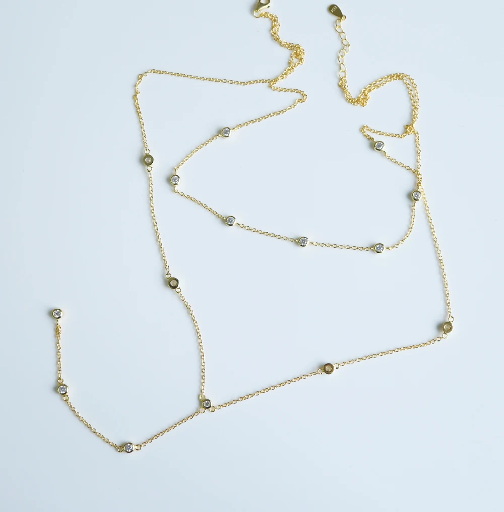 Женское Двухслойное ожерелье чокер с цепочкой из фианита 3 мм|chain necklace|designer