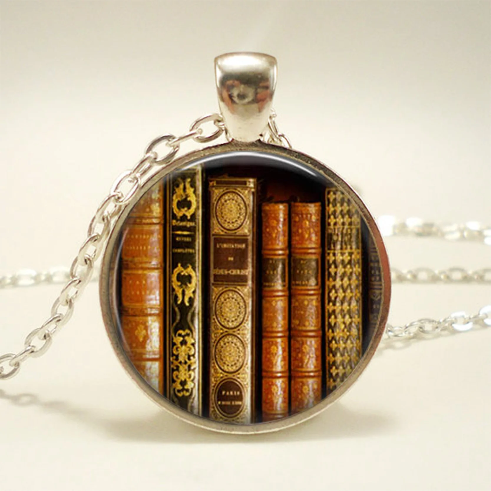 3 New Fashion Necklace Glass Dome Vintage Library and Books Pendants Necklace For Students Teachers And Librarians Necklace - Окраска металла: 3