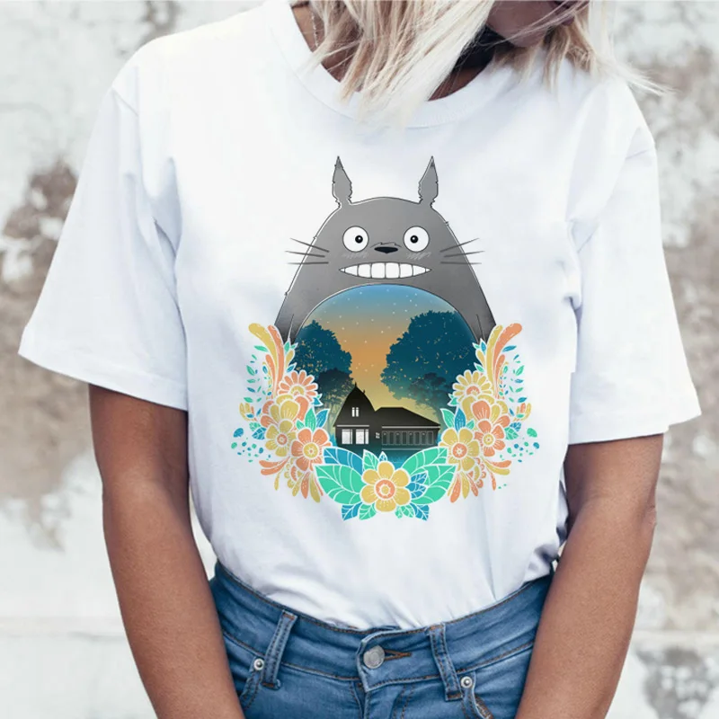 Totoro футболка Женская Топ Футболка корейский стиль Kawaii 80s 90s Графический Harajuku женский Ulzzang Повседневный корейский