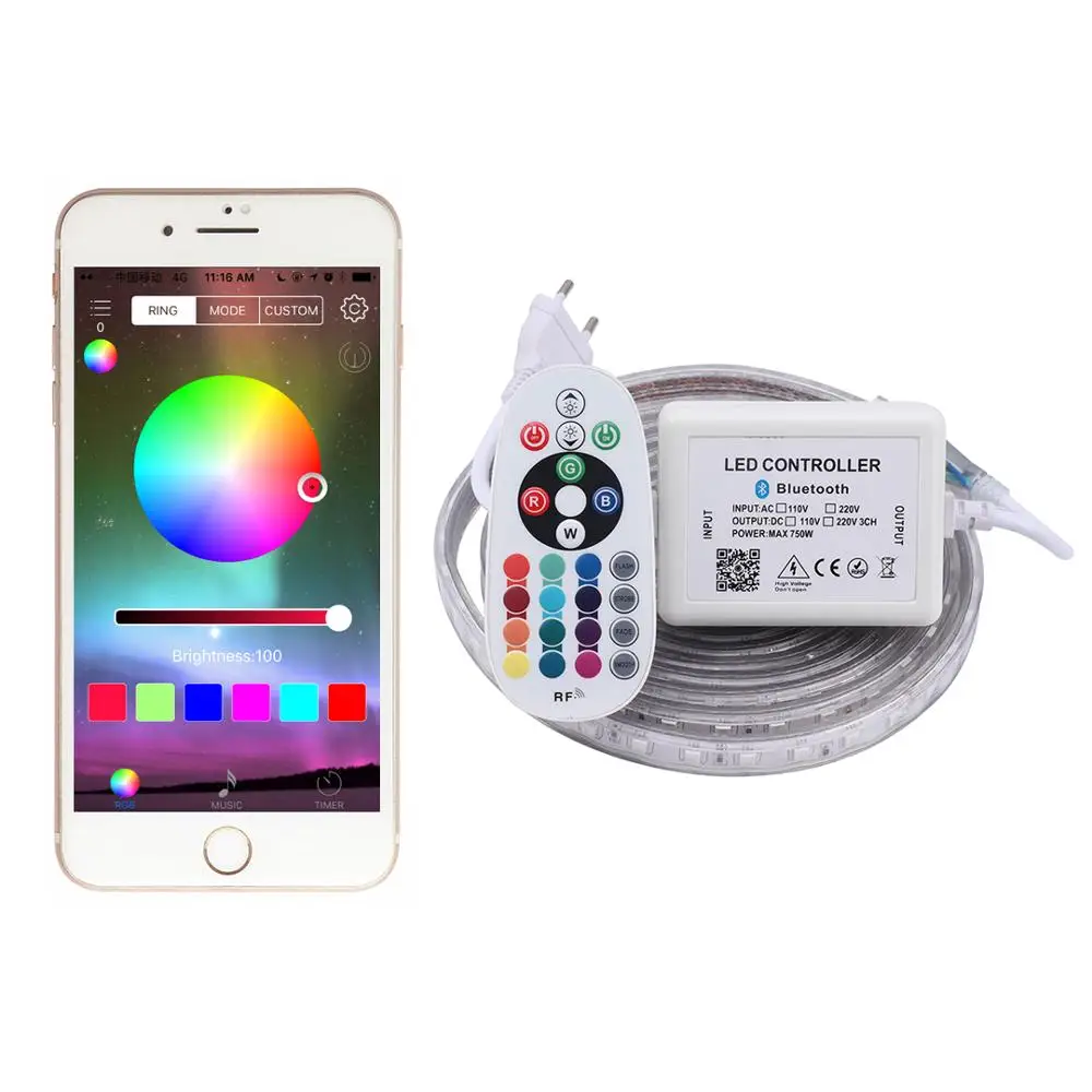 Приложение управления и RF дистанционный контроллер RGB светодиодный 220 В водонепроницаемый светодиодный свет SMD5050 Светодиодная лента полоса