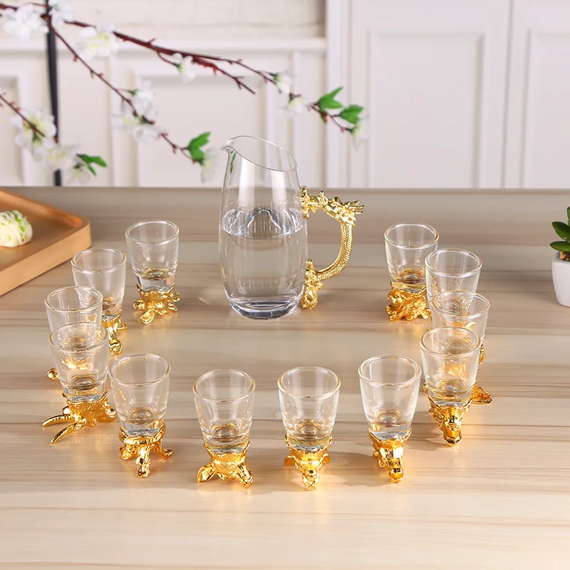 

Traditional China 12 Zodiac Wine Glasses Treasure Beer Mug Wine Decanter Set Drinkware Bar Tool Cups Christmas Gifts