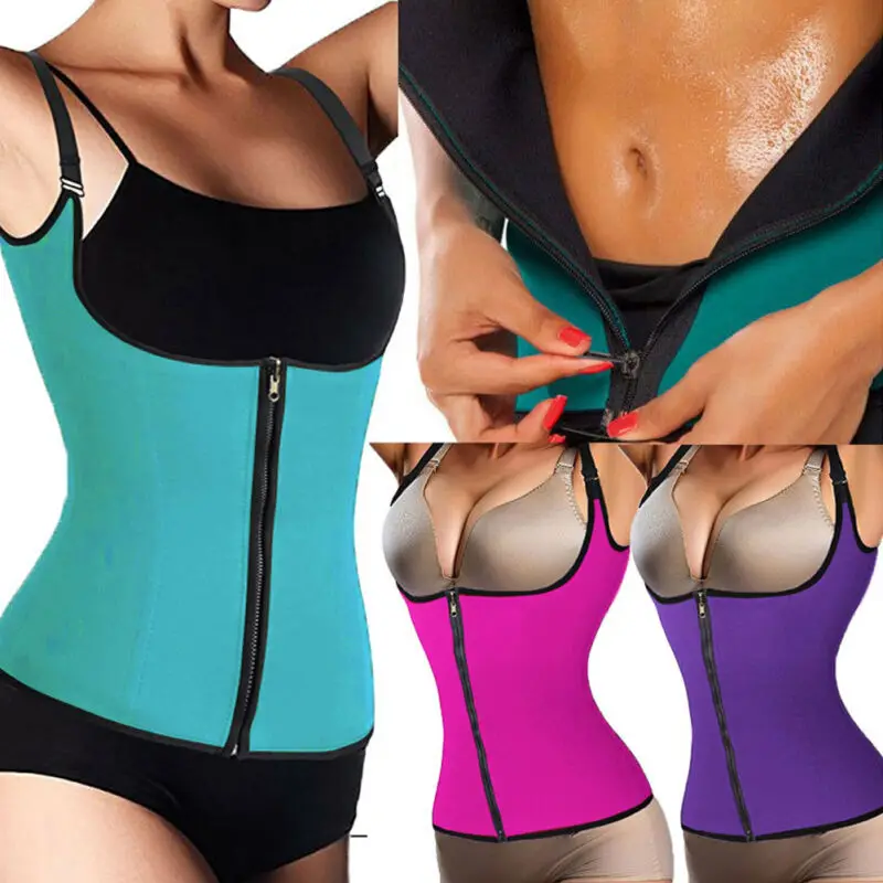 

2019 Thermo Sweat Body Shaper Corset Slimming Waist Trainer Cincher Clincher Vest Women Shapers Ladies Zipper Sling Tops S-XXL