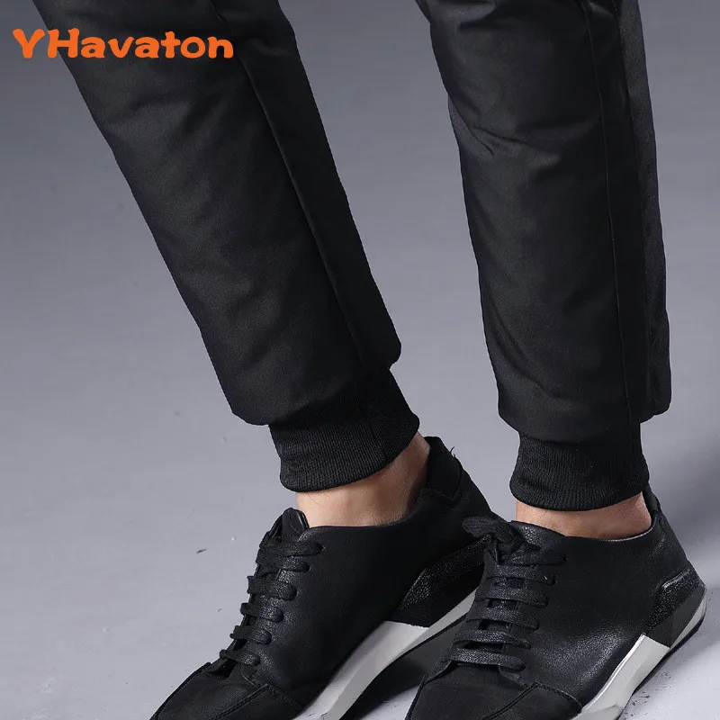 YHavaton Winter Mens 90% White Duck Down Pants Quality Elastic Waist Slim Snow Pants Warm Down Padded Trousers Male Outerwear