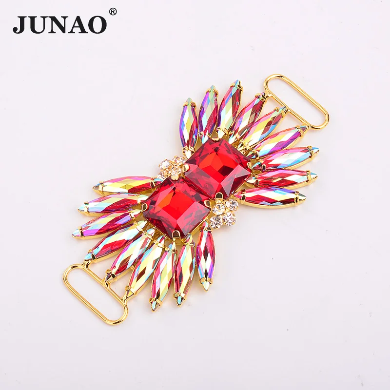 52x100mmRedAB JUNAO 155*60 мм шитье шампанское AB стекло стразы цепочка с бахромой Золотой металлической отделкой коготь Кристалл Разъем для одежды аппликация - Цвет: 52x100mmRedAB