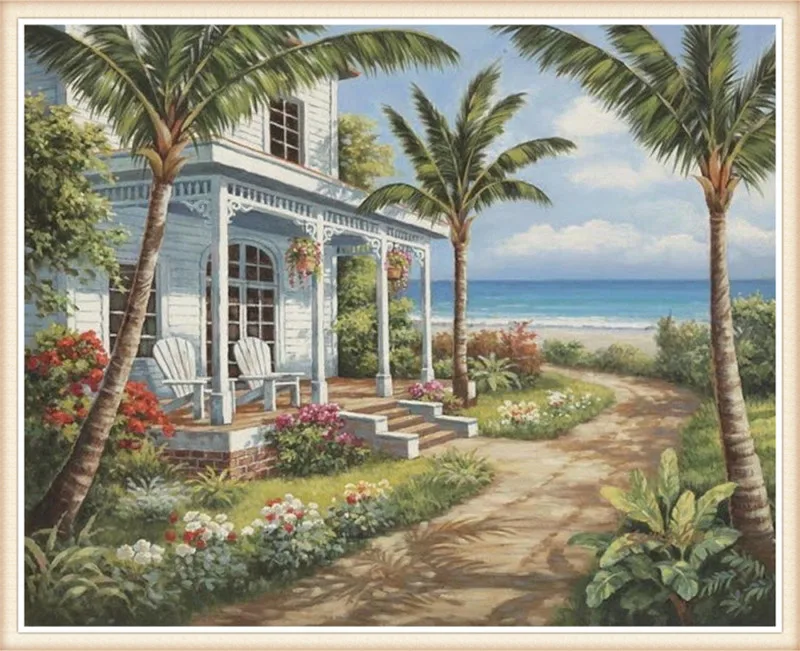 Diamond Painting Needlework island scenery Full Square Drill Mosaic embroidery house Decoration Icon | Дом и сад