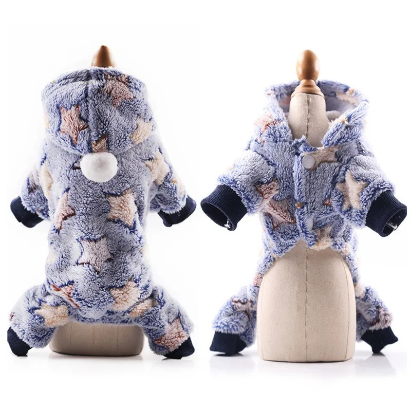 Blue Пижамы для собак флисовый комбинезон для животных осенне-зимняя одежда для собак четыре ноги теплая одежда для кошек костюм для маленьких собак 20 - Цвет: Blue