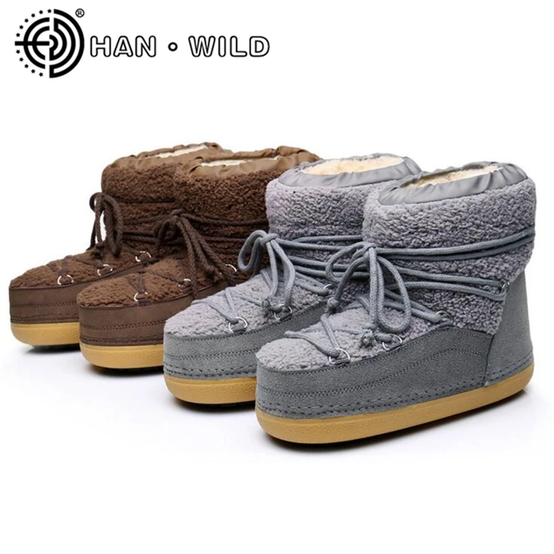 Мода 2019 Для женщин пространства сапоги на натуральном меху теплые зимние ботинки