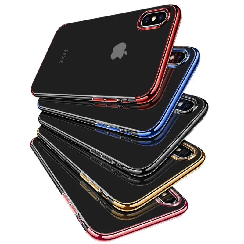 Plating Case for iPhone 6 6s 7 8 Plus X 10 Soft TPU Transparent Antishock Full Coverage Cover Coque |