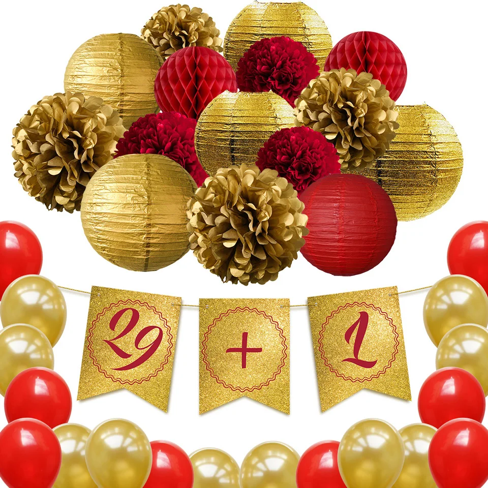 Nicro 34 шт./компл. Happy 29+ 1 30th День рождения украшения для взрослых verjaardag decoratie «сделай сам» для дома Новые Вечерние Декор# Set107