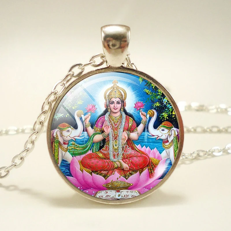 Lakshmi кулон богини ожерелье JewelryLakshmi Hinduism подвеска амулет стеклянный кабошон кулон для него