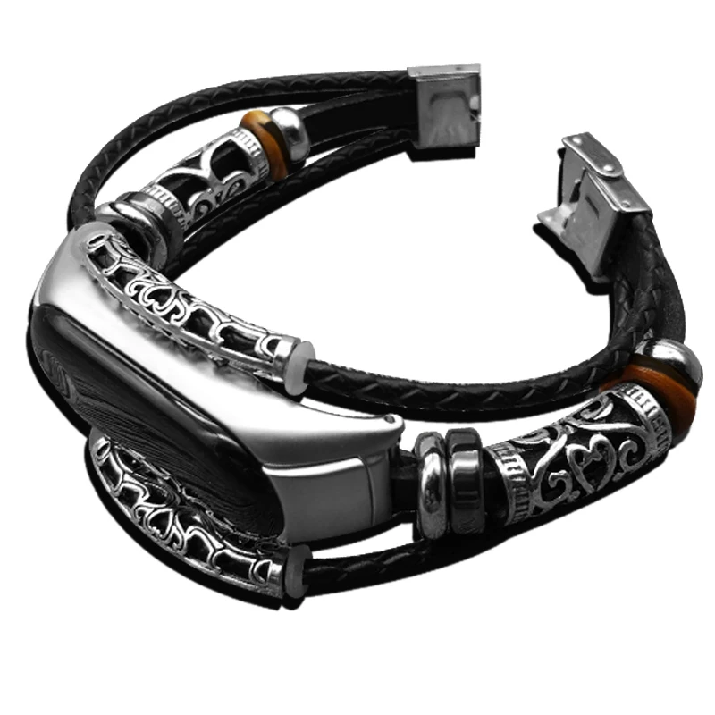 AKGLEADER For Xiaomi Band 3 4 5 6 7 Retro Watch Band  Leather With Jewelry Wrist Strap For Xiaomi Mi2 Bracelet horloges bandje