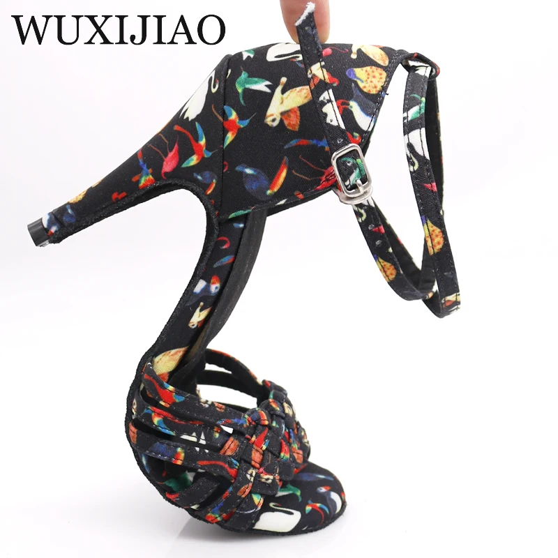 Современные тканевые туфли WUXIJIAO с цветочным принтом для танцев сальса Женская