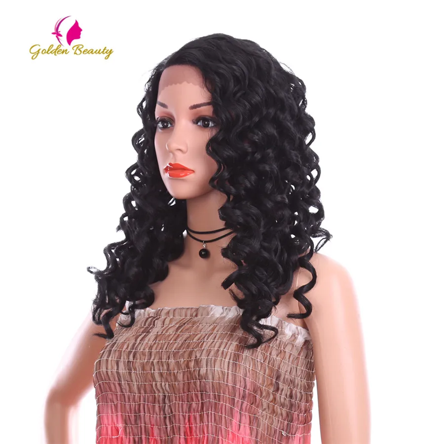 Part Lace Wigs Deep Wave Side Part Synthetic Wigs For Women 20inch  Cosplay Wig Fake Hair Natural Black Golden Beauty