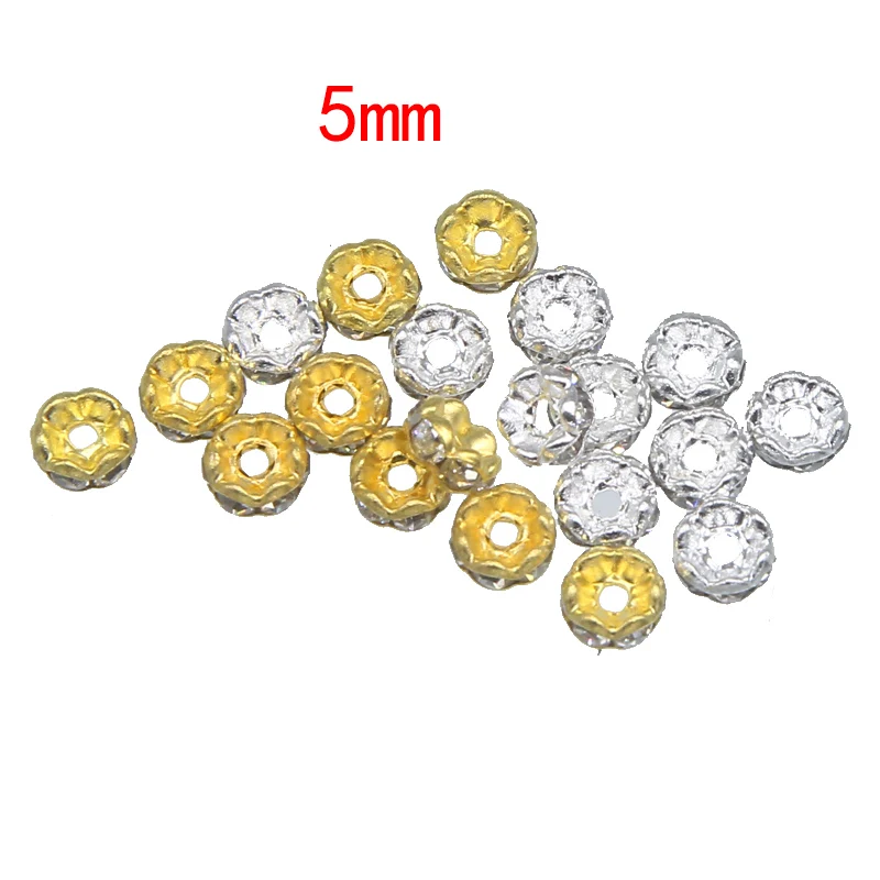100pcs/lot 5mm Gold Silver Color Rhinestone Rondelles Crystal Bead Loose Spacer Beads for DIY Jewelry Making Accessories fashion | Украшения