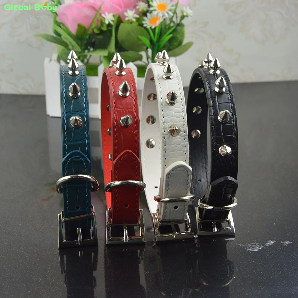 (50 Pieces/lot) Wholesale Gator Pu Leather One Row Studded Spikes Dog Pet Collar Small Medium | Дом и сад