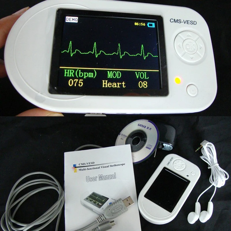 Оптовая продажа CMS-VESD Fonendoscopio Новый Визуальный Электронный стетоскоп с ЭКГ PR SPO2