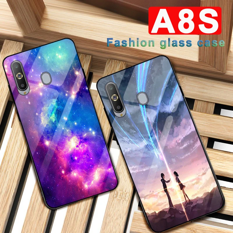 Для samsung galaxy A8S G8870 чехол звездное небо закаленное стекло+ ТПУ Край тонкий Жесткий задний Чехол SM-G8870 чехол