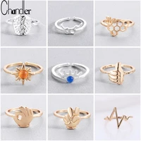 chandler simple small alloy zinc ring for women gesture bee honeycomb lightening heartbeat chemistry rings set bague anel