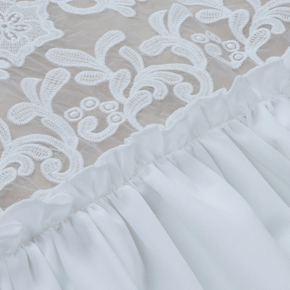 Романтичное женское Сетчатое платье с оборками и вышивкой Vestidos длинным рукавом v
